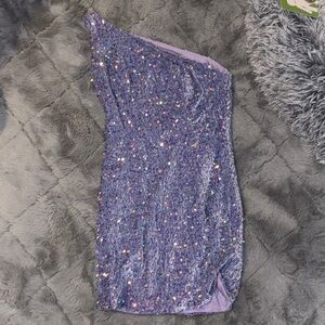 Purple Sequin One-Shoulder Dress